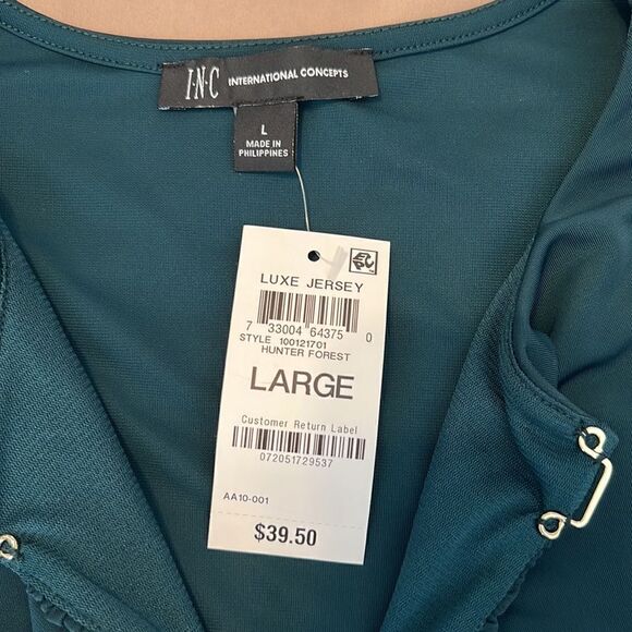 INC NWT szL Dark teal sleeveless gathered keyhole lined front top - Picture 5 of 10